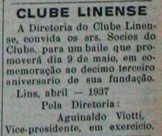 111 Nota de aviso sobre baile no Clube Linense.