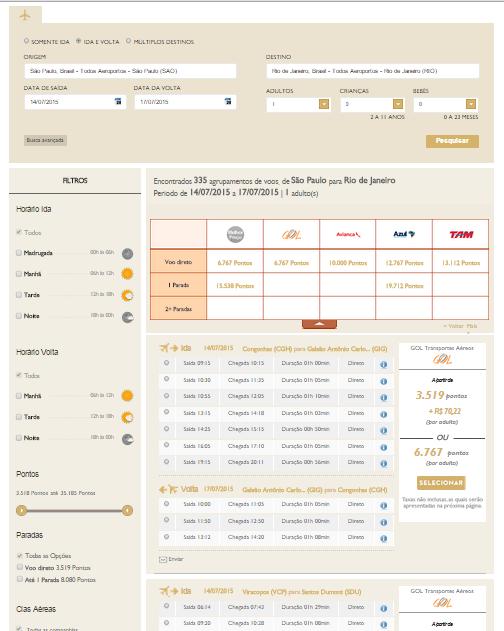 ** Use a opção Múltiplos Destino caso precisa resgatar viagens internacionais com origens