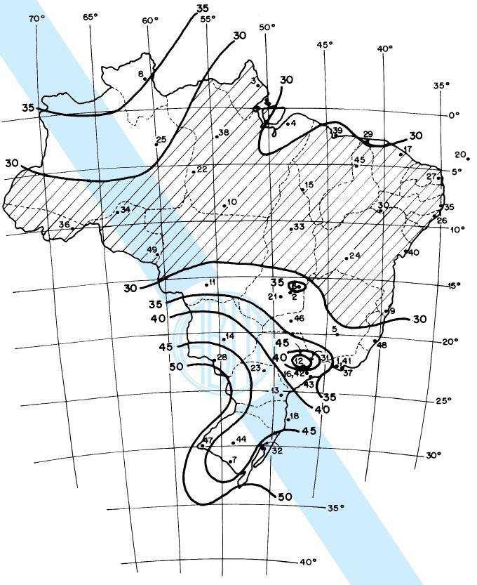 26 Figura 5 Isopletas de velocidade básica do vento do Brasil, em m/s Fonte: ABNT NBR 6.123:1988. 2.3.4.