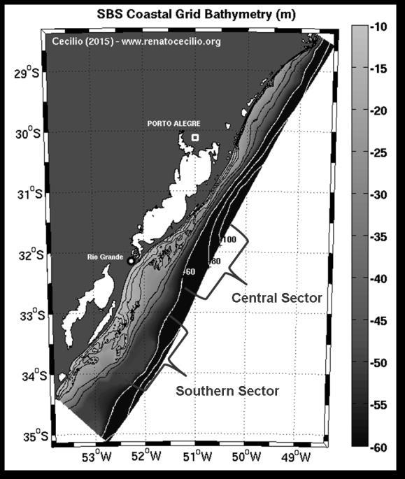 65 Figure 10. Southern Brazilian Shelf grid bathymetry (m) showing the position of the 60, 80 and 100 m isobath.