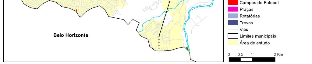 A parcela dos municípios de Santa Luzia, Ribeirão das Neves e Vespasiano contêm, respectivamente: 0,6%, 0,3% e 0,1%, da área total de espaços livres públicos avaliados.