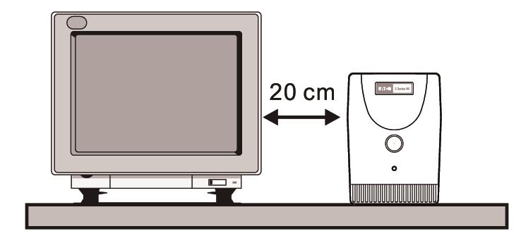 Por outro lado, instale o no-break a uma distância de pelo menos 20 cm do monitor, para evitar interferência.