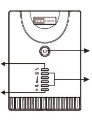 1. Descrição do Sistema Painel Frontal 1. Modo CA - Luz Verde 2. Modo Backup - Luz Verde Intermitente 3. LED de Falha 4.