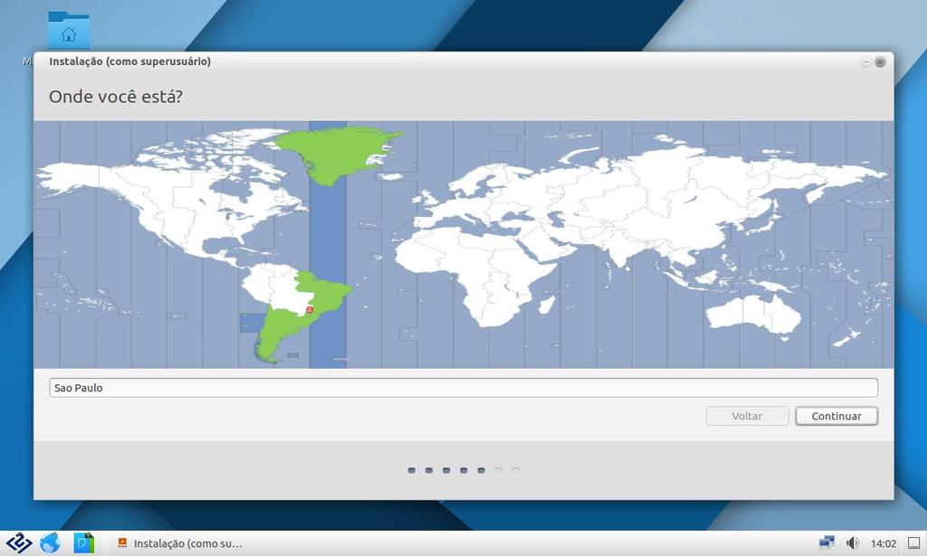 Na próxima janela será necessário escolher o seu fuso horário.
