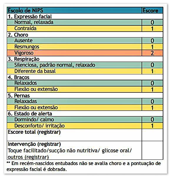 Figura1: Escala da comportamental de dor Neonatal Infant Pain Score, Porto Alegre, Brasil, 2015. Figura 2: Escala visual analógica, Porto Alegre, Brasil, 2015.