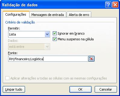 Selecione as células onde a lista de valores deve aparecer (B2:B4 na figura acima). 2.