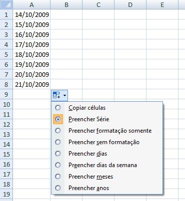 AutoPreenchimento 1. Digite a data inicial. 2. Arraste a alça de preenchimento até a célula desejada. As células são preenchidas automaticamente.