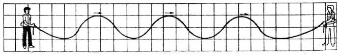 Se uma delas fizer um movimento vertical brusco, para cima e depois para baixo, causará uma perturbação na corda, originando uma sinuosidade que se deslocará ao longo da corda, aproximando-se da