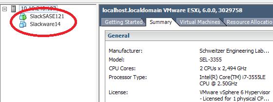 4 Figura 5 Tela do vsphere Client acessando o SEL3355 hospedando as duas máquinas virtuais.