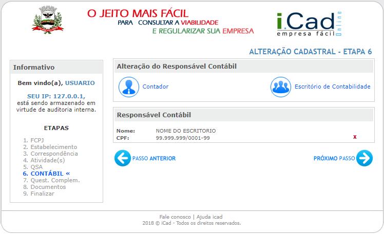 Para indicar o responsável contábil, clique em Contador e informe o