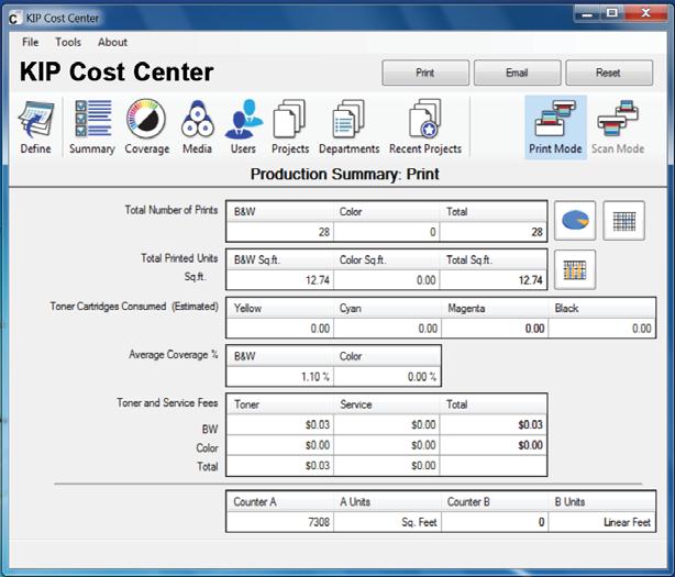 Contabilidade / Administração KIP Cost Center O aplicativo KIP Cost Center recupera arquivos de log extensos diretamente dos sistemas KIP e gera automaticamente