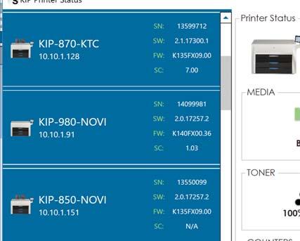 Detalhes da impressora do KIP Printer Status Principais recursos do KIP Printer Status / SNMP Comunicação SNMP para impressora KIP Aplicativo baseado em PC Windows 7/8 Sistemas operacionais de 32 e