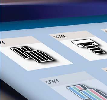 Impressão, cópia e digitalização ocasionais Recursos da tela sensível ao toque KIP Multi-Touch Tela multitoque de 12" colorida de alta nitidez Seleção intuitiva de recursos para fácil operação Ângulo