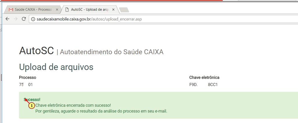 Após o envio dos arquivos, conclua o envio da CHAVE, clicando em