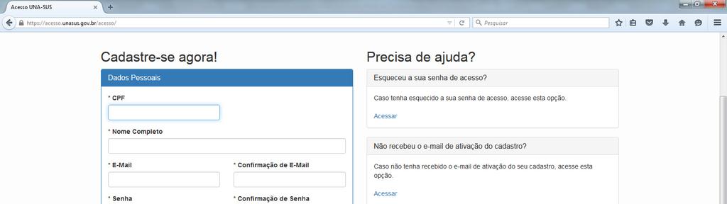 Após o preenchimento dos dados pessoais e definição da senha de acesso, o CNPS emitirá mensagem informando que o link para ativação do cadastro foi encaminhado para o e-mail indicado pelo usuário e