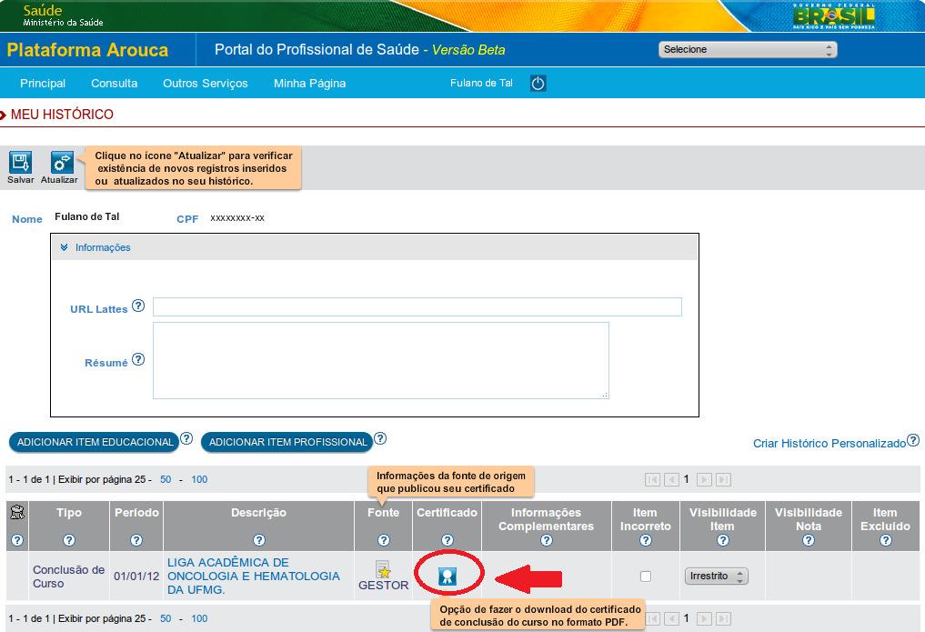 certificado Para visualizar/imprimir o certificado, clique no