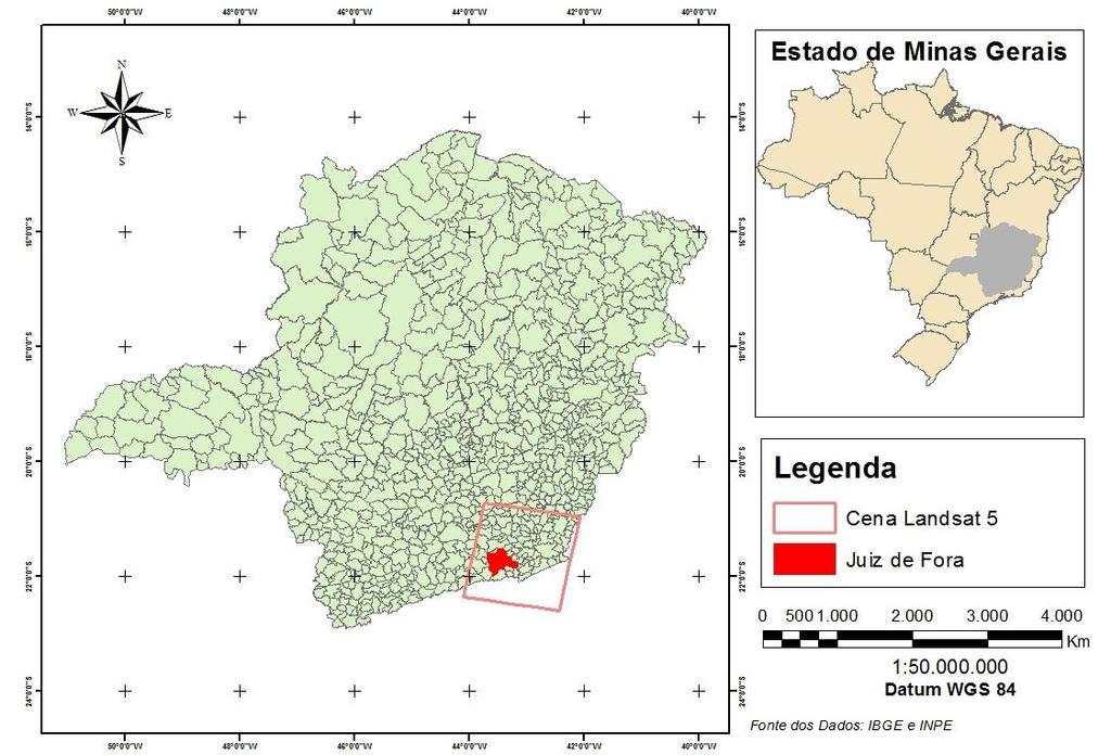 Figura 1: Mapa do Estado de Minas Gerais e Localização da Cena Landsat-5 217/075 Fonte: Inpe e IBGE, adaptado no ArcGis 9.