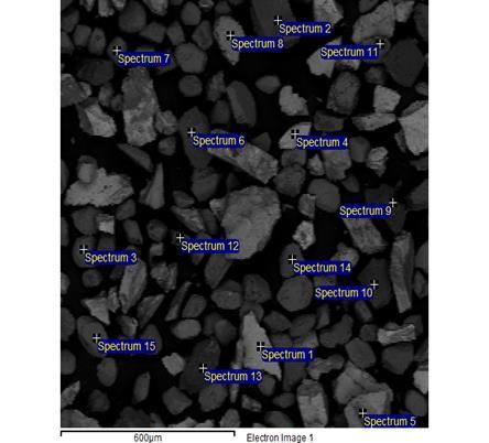 64 Figura 33 - Localização dos espectros nos grãos - Concentrado metálico do pegmatito Facheiro I Fonte: Dados desta pesquisa (2015).