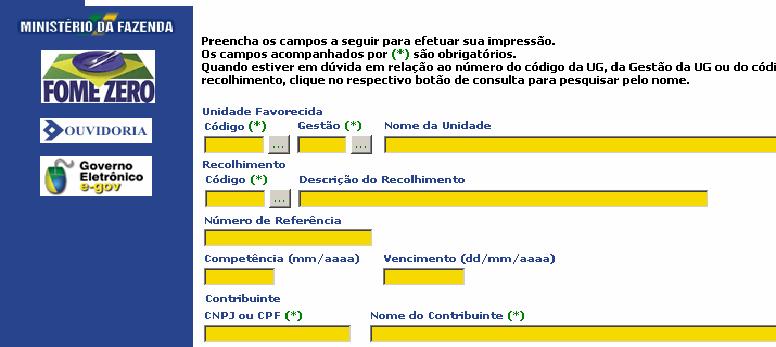 preenchidos para emissão da GRU.