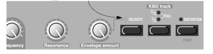 5. PROGRAMANDO SENSIBILIDADE A VELOCITY A FUNÇÃO FILTER VELOCITY Pressione esta tecla para fazer com que o parãmetro Filter Envelope Amount responda a Velocity.