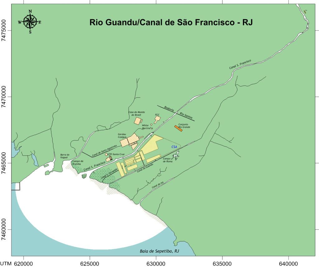 Figura 4.1.2.1 - Domínio de modelagem do rio Guandu/canal de São Francisco. 4.1.3.