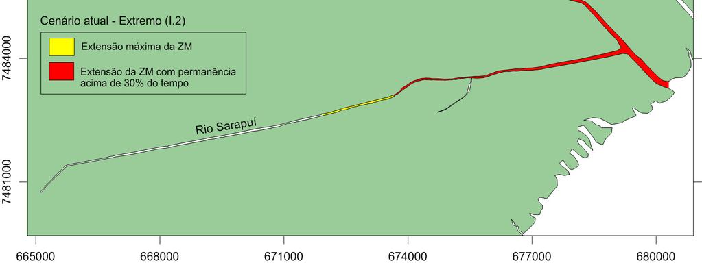 da foz. Rio Sarapuí Extensão máxima da zona de intrusão salina: 9 km a partir da foz.