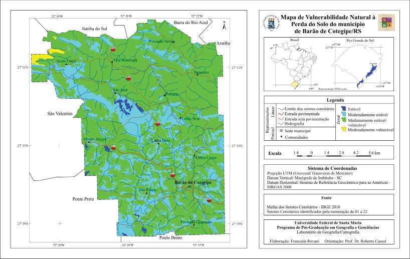 Rovani F. F. M. et al. Fig. 3 - Mapa de Vulnerabilidade Natural à Perda do Solo do município de Barão de Cotegipe/RS.