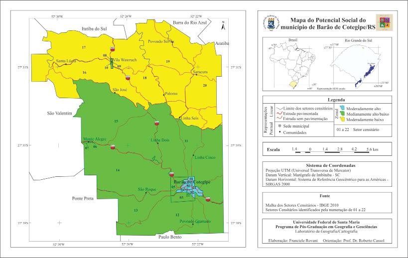 Zoneamento Ecológico-Econômico de Barão de Cotegipe, RS: Potencialidade para o ordenamento Fig. 4 - Mapa do Potencial Social do município de Barão de Cotegipe/RS.