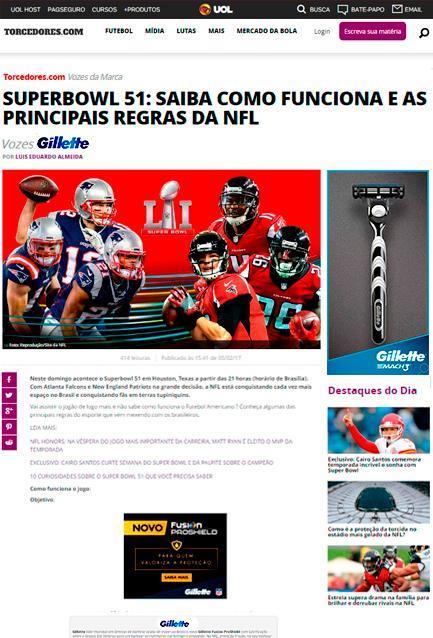 Gillette se apropriou da categoria NFL 2,5 milhões de