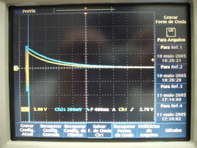 4 Gerador de Impulso Haefely Divisor de tensão Referência Divisor capacitivo Figura 6 Curva de descarga do módulo capacitivo, 5pF/5kV, sobre um divisor resistivo, resultando num tempo de descarga da