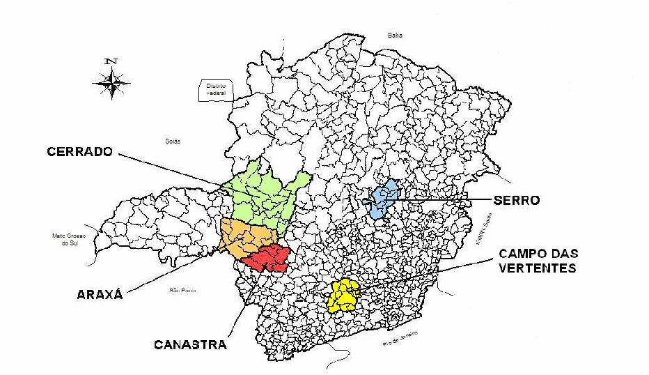 Fonte: EMATER-MG (2011). Figura 1 - Mapa das cinco microrregiões tradicionais produtoras do queijo Minas artesanal.