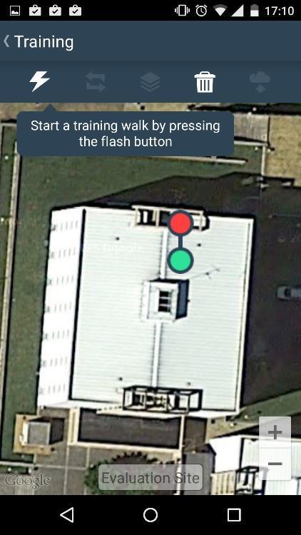 Antes de se realizar a fase de treino, o utilizador fixa a zona do mapa em que está, tendo em vista o edifício onde está localizado.