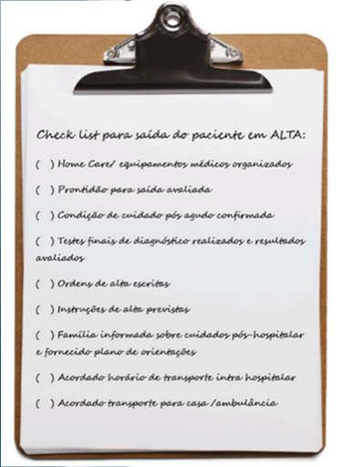 Checklist de Alta Estado clínico Reversão dos fatores que motivaram a internação Condição médica adequada para a alta O local de cuidados pós-alta oferece condições p/ continuidade tto/reabilitação