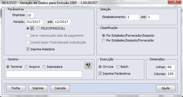 GERAÇÕES DADOS EMISSÃO DIRF Permitir a geração das informações para a emissão da DIRF (apb764za).