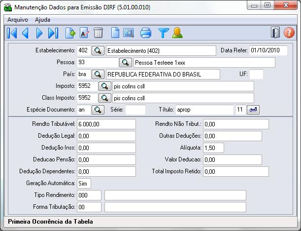 MANUTENÇÃO DADOS PARA EMISSÃO DIRF Permite a manutenção nos dados gerados para a emissão da DIRF (APB025).