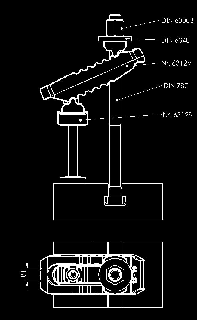 Sempre o tamanho certo para cada aplicação - exemplo de encomenda 6312V, sem parafuso de apertobe Requisitos: Ranhura de guia 18 / altura de aperto necessária: 125 mm / força de aperto necessária: 35