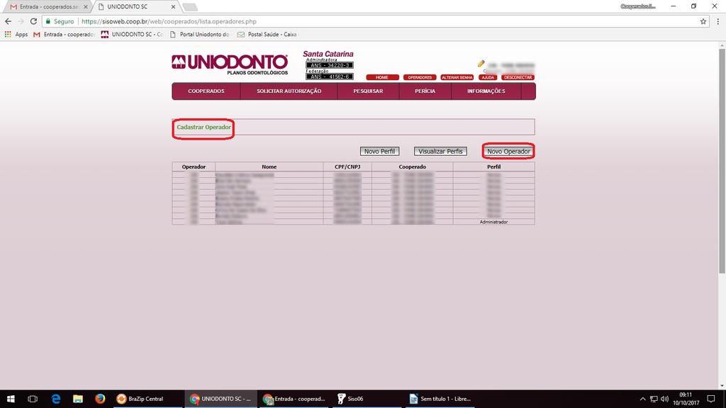 Então é só clicar no botão NOVO OPERADOR.