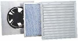 34 (GRELHA) B 6 A C+1 FURAÇÃO NO PAINEL Grelha em perfil de alumínio; suporte do ventilador em chapa de alumínio. Filtro de lã de vidro descartável e ventilador axial.