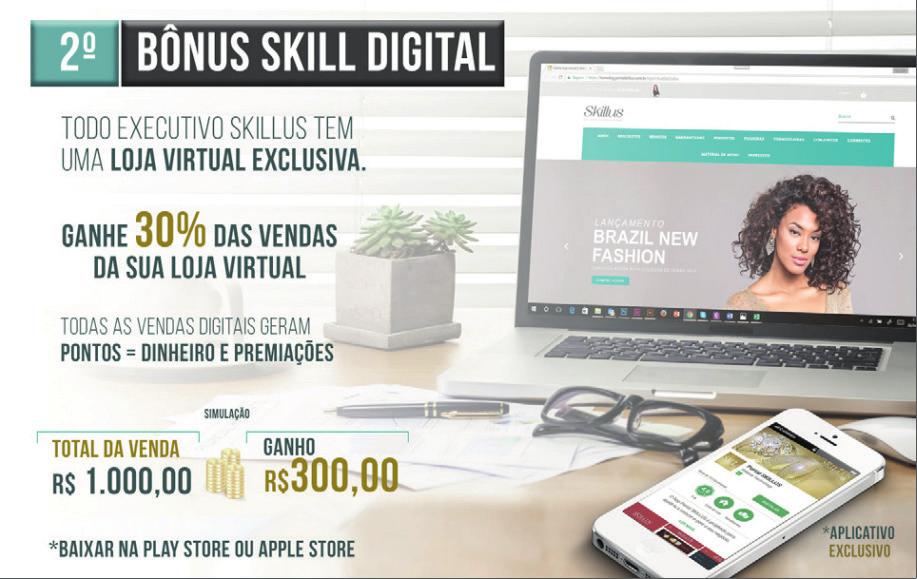 5.2. VENDA DIGITAL SKILLL: (Bônus internet) Esse ganho é quando o Executivo(a) realiza uma venda ao cliente consumidor através da indicação do link de sua loja virtual (e-commerce) Skillus ou através