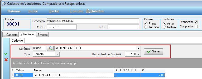 do respectivo vendedor, Figura 15. A opção tipo também permite o cadastramento de supervisor.