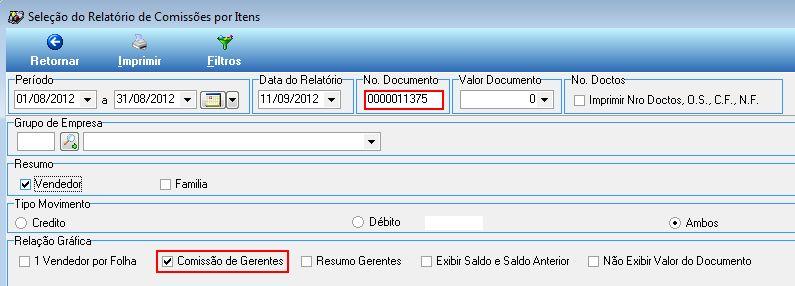 Figura 22 Indicações para geração do relatório. comissão.