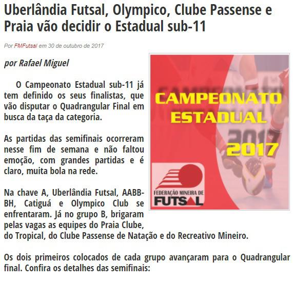 Futsal Site Federação Mineira de Futsal - 30 de outubro de 2017. Link: http://www.fmfutsal.org.