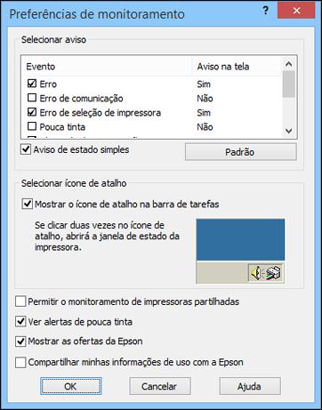 Você verá esta janela: 4. Desmarque a opção Ver alertas de pouca tinta na parte inferior da tela. 5.