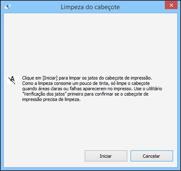 Você verá uma janela como esta: 5. Clique em Iniciar para iniciar o ciclo de limpeza. Observação: Não abra a tampa frontal durante o ciclo de limpeza.