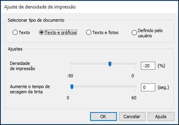 5. Clique no botão Densidade de impressão. Você verá esta janela: 6. Selecione o tipo de documento que deseja imprimir como a configuração Tipo de documento.