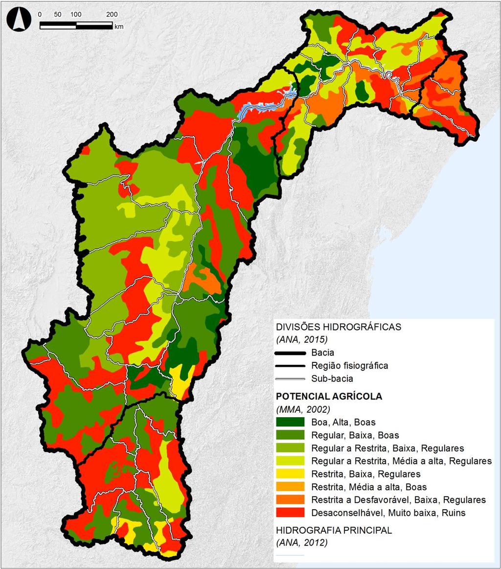 C. POTENCIAL AGRÍCOLA Na Figura 47 é possível verificar a distribuição do potencial agrícola na bacia hidrográfica do rio São Francisco.