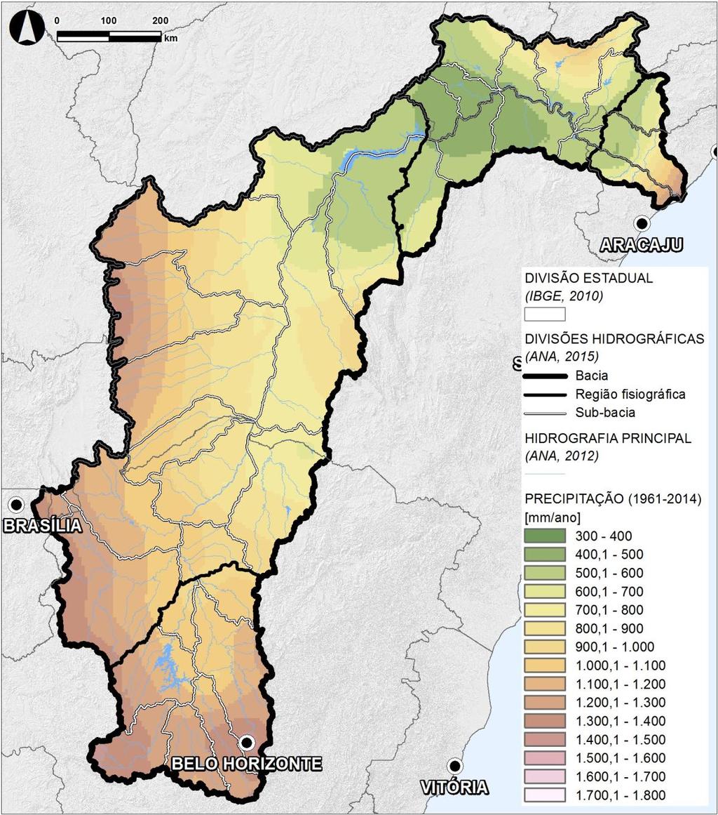 Figura 16 Precipitação média na bacia (dados Inmet) (Mapa 22 do Volume 9,