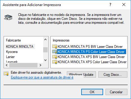 Exemplo de uma instalação com sucesso. Instalando uma impressora que não faça parte do Windows.