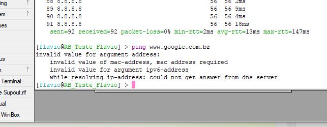 Comando ping para o servidor DNS do google responde.