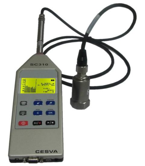 Módulo de medição da vibrações Módulo de medição de vibrações Ecrã numérico do nível de aceleração em m/s 2 e db (1Hz a 80 Hz) Ecrã gráfico em 1/3 de oitava (1Hz a 80 Hz) + avaliação de k Ecrã de